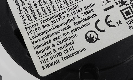 Kriwan und Q Kennzeichnung des Pyrexx PX-1C Funkrauchmelders