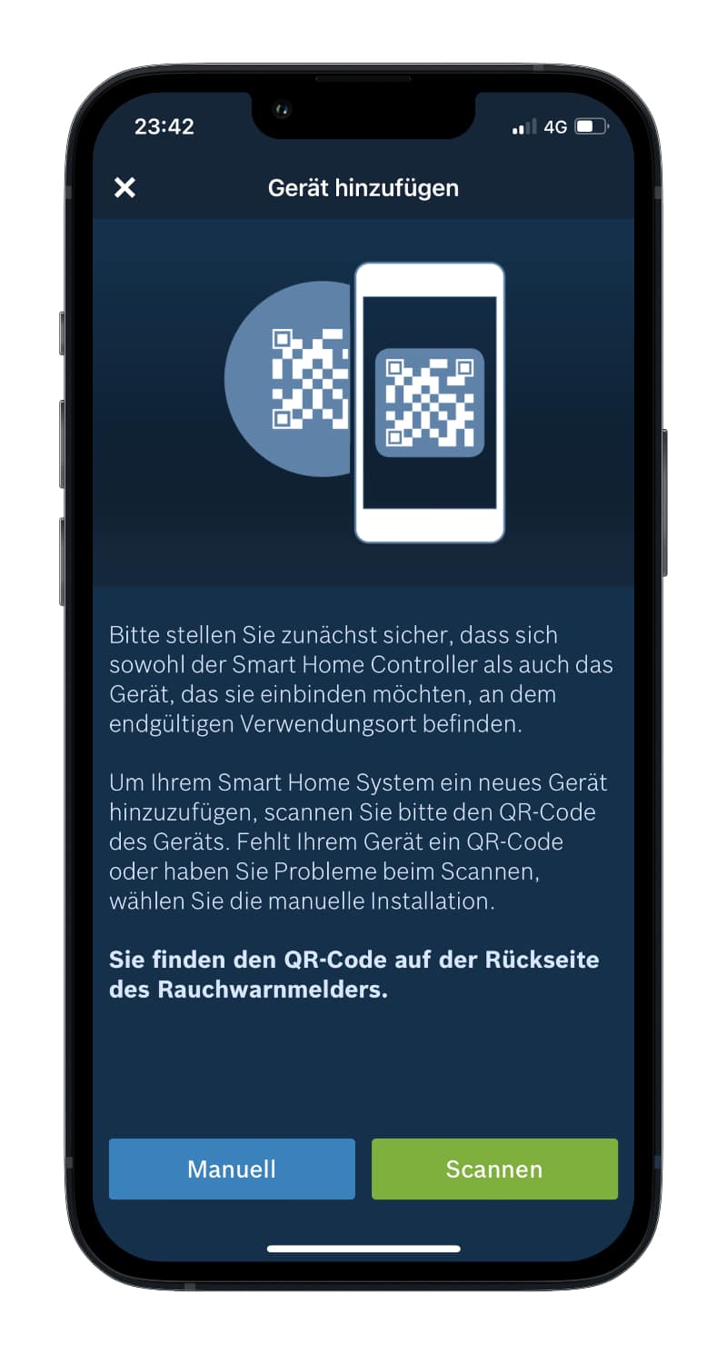 Rauchwarnmelder QR Code in Bosch App Scannen
